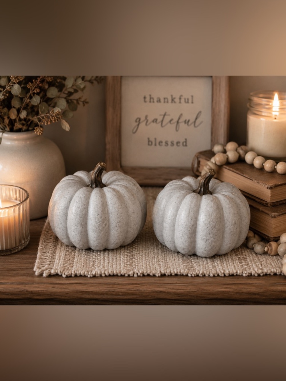Set of 2 Neutral Gray Pumpkins Modern Fall Decor